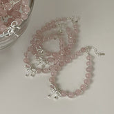 S925 Silver Bow & Pink Crystal Sweet Bracelet